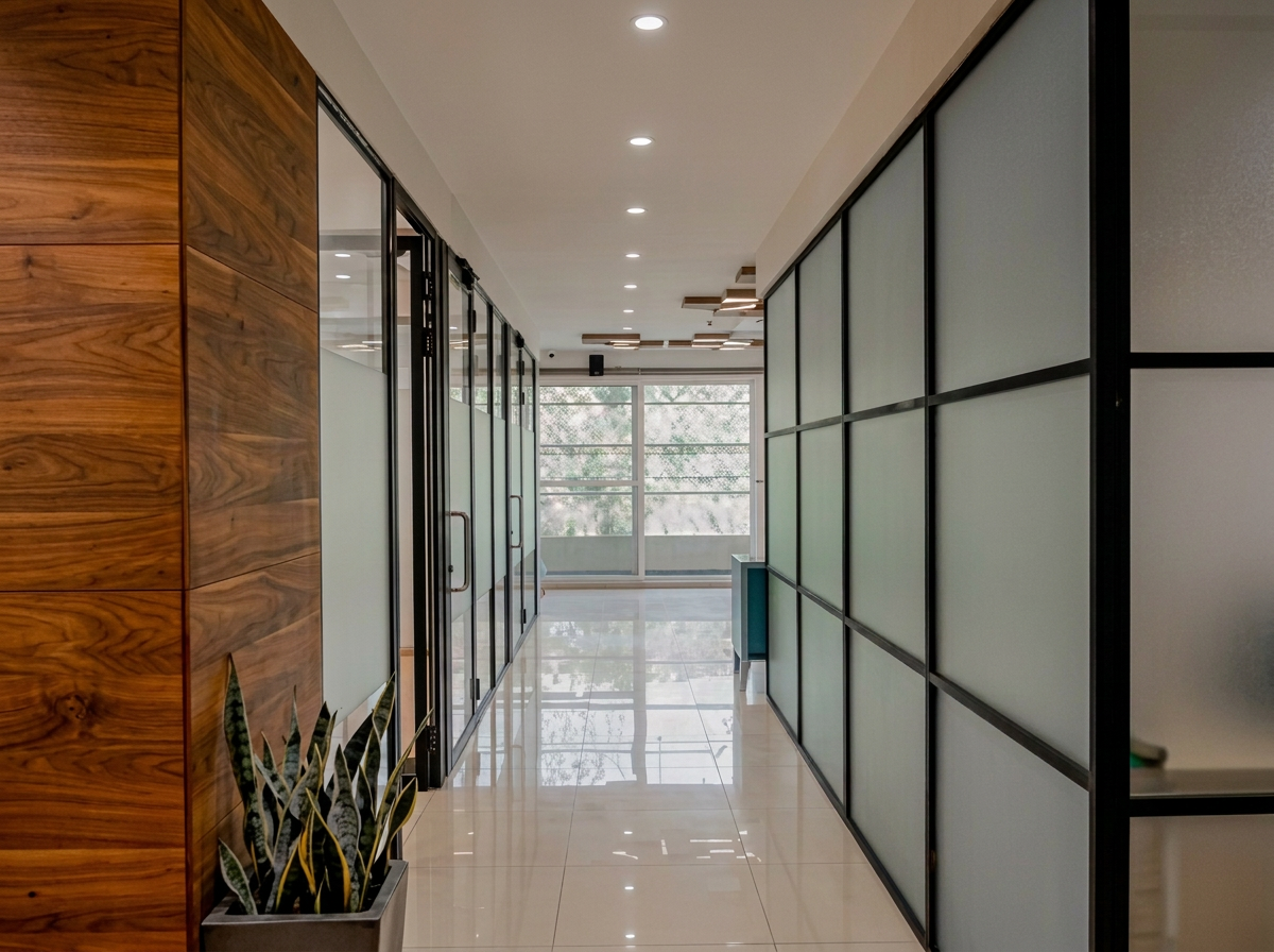 Elegant corridor connecting treatment suites