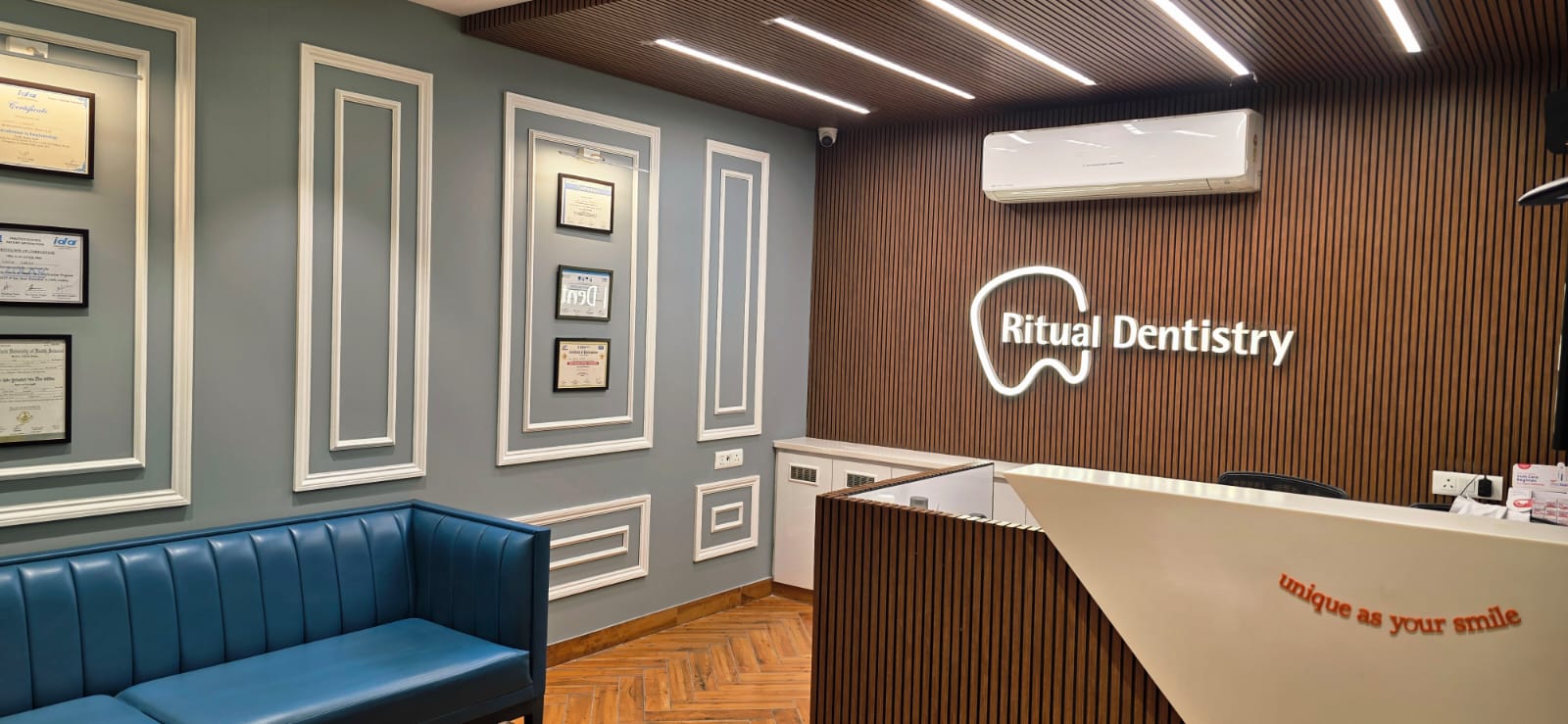 Ritual Dentistry reception with illuminated wall signage